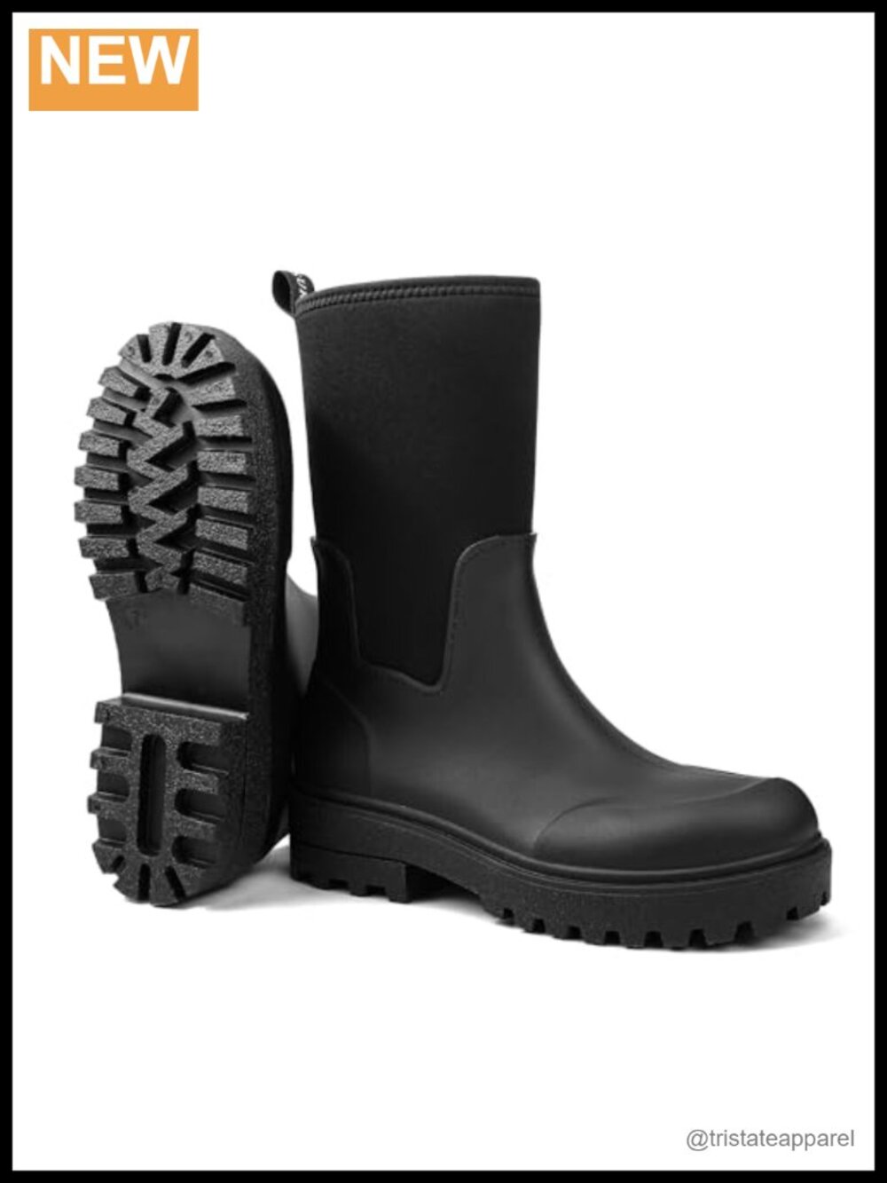 DKSUKO Women's Waterproof Rubber Mid Calf Pull On Snow Rain Boots Non-Slip